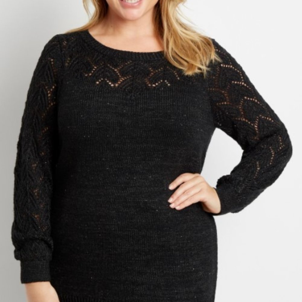 NWT Maurices GREEN Sequin Sparkle Pointelle Tunic Pullover Sweater 3X Christmas